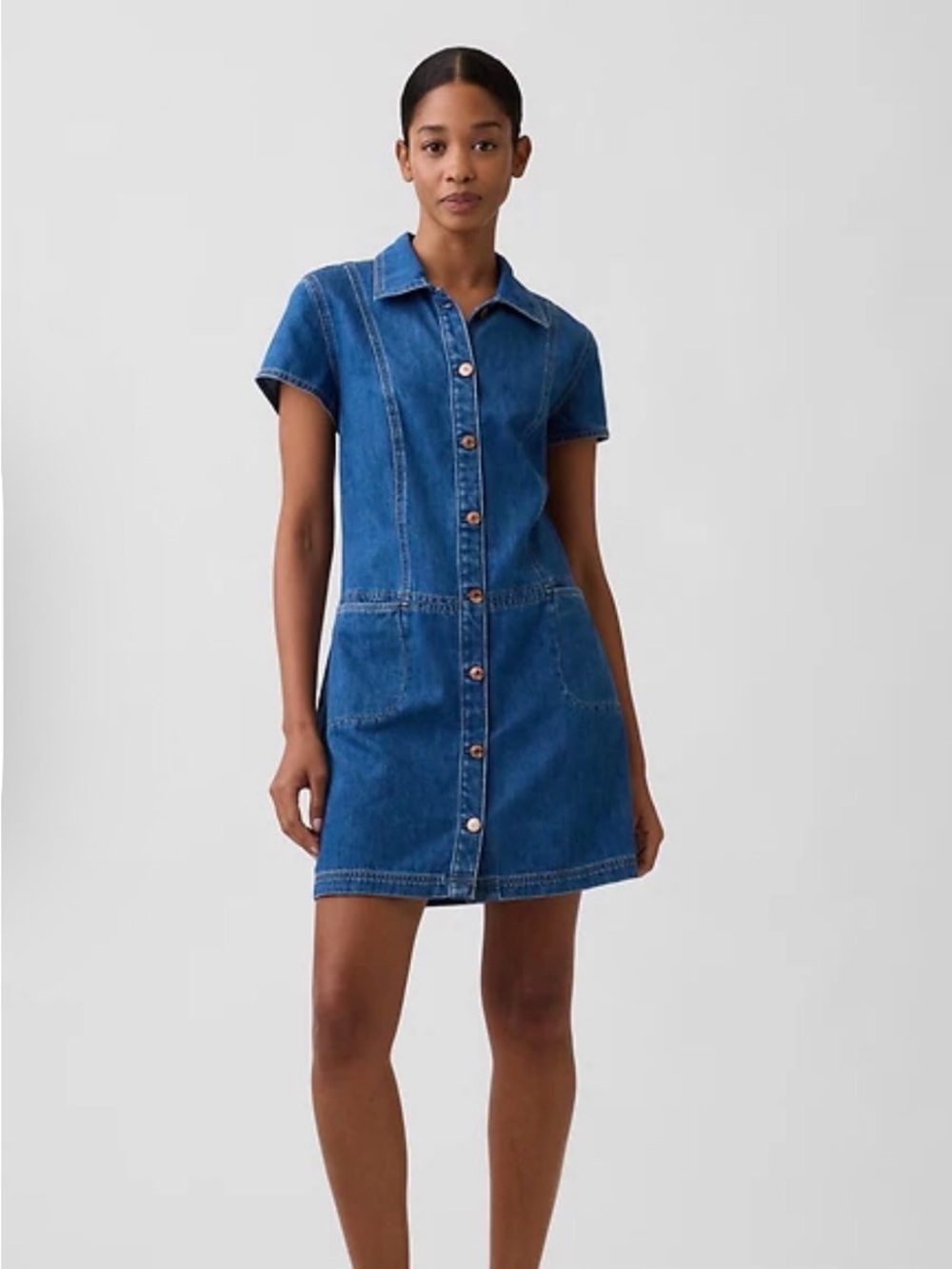 GAP Blue Denim Button-Front Short Sleeve Dress